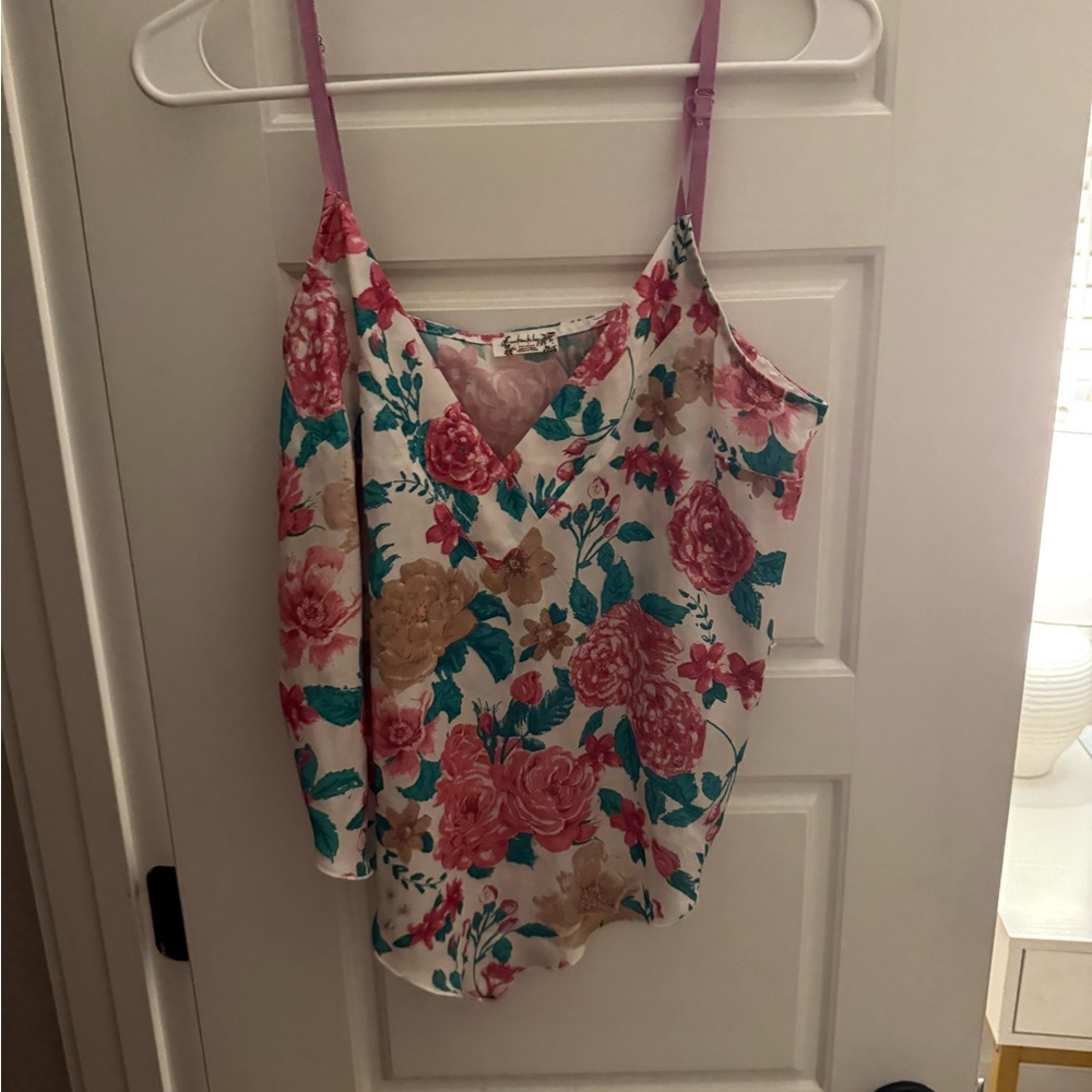 Free People Floral Camisole Top - Pink and Green
